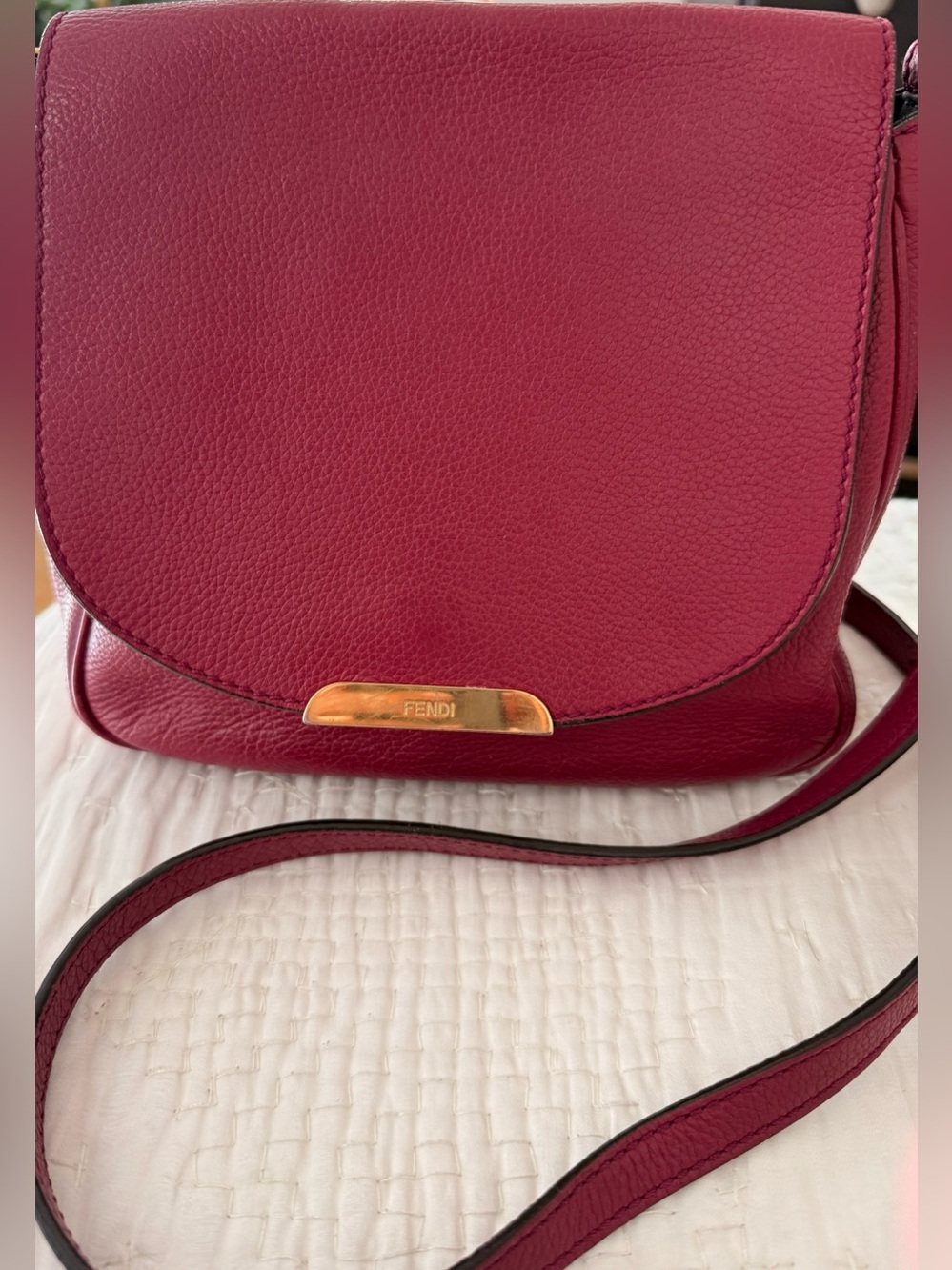 Fendi Leather Medium Crossbody in Bordeaux color
